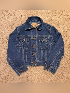Levi Strauss Signature Blue Kids Denim Jacket with Tan Leather Label, size XS